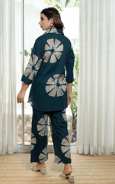 Dark Teal Printed Cotton Co-ord Set With Pocket